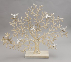 Handcrafted Brass Gold <b>Tree</b> With Birds Sculpture Artistic <b>Tabletop</b> Decor for Shelf Cabinet And Living Room Accent From India - Product Image 2