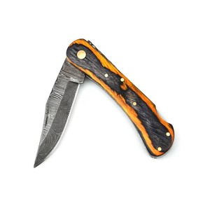 Nordic Forge Damascus Steel <b>Folding</b> Blade <b>Knife</b> Pakka wood Handle Leather Sheath Pocket EDC Hunting Camping Wholesale <b>Knife</b> - Product Image 3