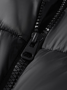 Women's Black Quilted Puffer <b>Jacket</b> Full <b>Sleeve</b> Stand Collar Zipper Closure Winter <b>Short</b> Length Solid Color Thick Polyester - Product Image 6