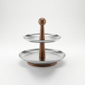 2-Tier Hammered Design Iron Or Steel & Mango Wood Serving <b>Cake</b> Stand. Elegant Display Tray Stand For Cupcakes, Fruits & Desserts - Product Image 4