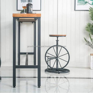 Table de bar et tabouret de style rustique industriel avec plateau en bois massif et structure métallique, ensemble moderne pour café, nouveauté 2026 - Product Image 4