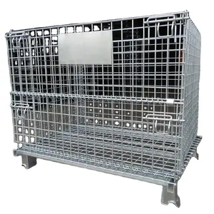 Factory Price Metal Industrial Wire Mesh Security Roll Container With lid Foldable Metal Rolling Storage Cage Pallet