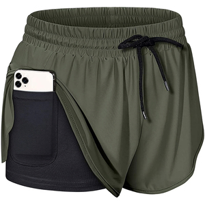 Pantalones Cortos Deportivos de Secado Rápido con Bolsillos, Cintura Elástica, Color Sólido, Tejido de Punto, Spandex, Poliéster, Pantalones Cortos para Entrenamiento - Product Image 2