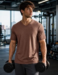 Camiseta de Cuello en V para Hombre, Corte Ajustado, Spandex/Algodón, Secado Rápido, Ecológica, Transpirable, Ligera, Informal, para Verano - Product Image 5