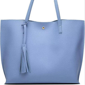 Bolso de hombro azul con textura granulada para mujer, bolso de gran capacidad con decoración de borlas para viajes diarios y compras - Product Image 1