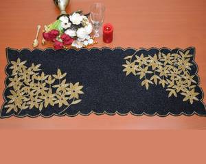 Black <b>Gold</b> Beaded <b>Table</b> <b>Runner</b> Rectangle Fabric Glam Handmade Mats - Product Image 3