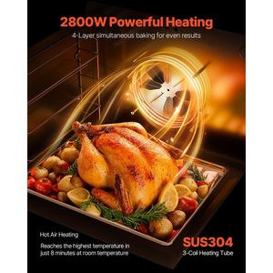 Horno Eléctrico Comercial de 66L y 4 Niveles para Encimera, 2800W, con Puerta de Vidrio Templado, Rejillas de Alambre y Bandeja con Clip - Product Image 3