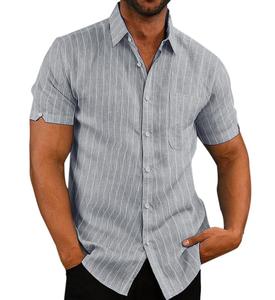 Chemise Homme Personnalisée à Rayures Imprimées, Manches Courtes, Col Rabattu, Boutonnée, Décontractée, pour l'Été - Product Image 1