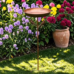 Bain d'oiseaux élégant en fer forgé pour patio et jardin – Décoration écologique, faite à la main, moderne, extérieur, embellisseur naturel, mangeoire pour oiseaux - Product Image 5