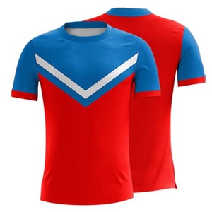 Chemise décontractée sportive pour homme, rouge et bleue, unie, à double boutonnage, sans col, imprimée par sublimation, à manches courtes, tricotée, séchage rapide, 100% coton - Product Image 5