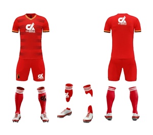Maillot de football blanc et rouge pour homme, manches courtes, col rond, polyester respirant, coupe athlétique, vêtements de sport toutes saisons - Product Image 1
