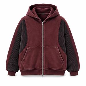 Sweat-shirt à capuche oversize pour homme 100% coton, color block, manches raglan, molletonné, zippé, décontracté, pour l'hiver, coupe ample, ODM - Product Image 1