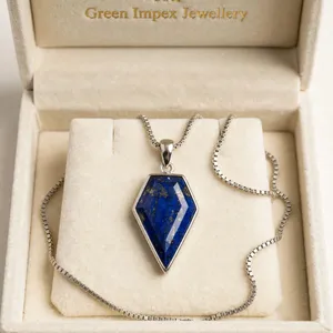 Collier pendentif en pierre précieuse naturelle Lapis Lazuli, plaqué laiton, argent, or, or rose, avec chaîne câble, cadeau, fournisseur en gros personnalisé - Product Image 4