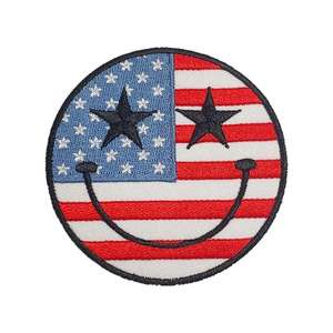 Parches bordados patrióticos de sarga con estrellas a cuadros de EE. UU. para gorra trucker, termoadhesivos, con diseño de corazón sonriente de América, material principal sostenible - Product Image 4