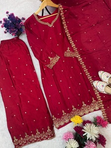Traje Étnico Moderno Indio-Pakistaní, Salwar Kameez de Seda Chinon Pura con Bordado y Lentejuelas, para Bodas, Fiestas y Eventos - Product Image 3