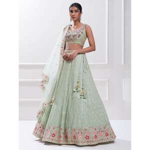 Elegant Pista Green Sequin Georgette Reception Wear Lehenga Choli <b>Evening</b> <b>Dresses</b> - Product Image 6