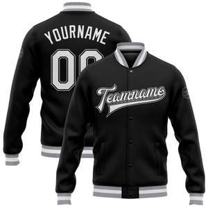 Chaqueta Varsity Personalizada de Fábrica para Hombre, Chaqueta Bomber de Béisbol Negra Premium con Tejido de Canalé, Logotipo Frontal OEM, Ropa Urbana con Nombre y Número Personalizados - Product Image 1