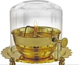 Diya de Vidrio Borosilicato con Base de Latón y Tornillo de Elevación para Mechas de Aceite Akhand Jyoti, Estilo Vintage, Producto de Tendencia para Diwali a Precio Mayorista - Product Image 3