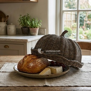 Cubierta de Alimentos de Mimbre Retro con Forma de Calabaza, Cesta de Servir Artesanal de Lujo para Otoño, Bandeja Sostenible para Mesa de Halloween - Product Image 3