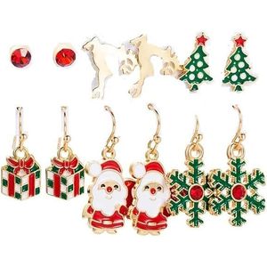 6 Paia di Orecchini a Perno Natalizi Divertenti da Donna con Fiocco, Campanella, Caramella, Renna, Fiocco di Neve, Babbo Natale, Albero, Gioielli Smaltati - Product Image 1