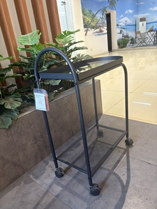 Modern Steel Rolling Cart with Glass Top and Mesh Shelf Four-Wheel Movable Storage <b>Trolley</b> - Product Image 3