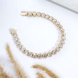 Bezel Set Round Cut Lab Grown Diamond Tennis <b>Bracelet</b> 925 Sterling <b>Silver</b> 10K 14K 18K <b>Solid</b> Gold Fine Jewelry Womens Wristband - Product Image 1