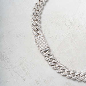 18mm Iced Out Miami Cuban Link Chain Necklace VVS <b>Simulated</b> <b>Diamond</b> Hip Hop Chain White Gold Plated Stainless Steel Jewelry - Product Image 2