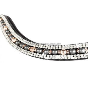 Acabado de Lujo 5 filas cristales transparentes perlas anillos personalizados mega Bling negro inglés cuero caballo ceja banda en mazorca completa - Product Image 1