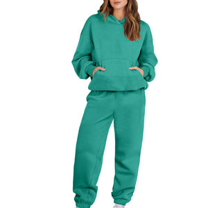 Survêtement à capuche de couleur unie, manches longues, taille élastique, coupe ample, décontracté, pour l'automne - Product Image 1