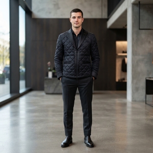 Blazer matelassé pour homme, col à revers, fermeture éclair, style décontracté, léger, pour l'hiver, OEM ODM - Product Image 3