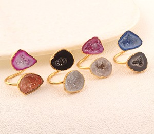 Anillo Abierto de Ágata Druzy Chapado en Oro, Anillo Ajustable con Doble Piedra en Aqua y Morado para Mujer - Product Image 3