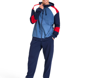 Conjunto de Sudadera con Capucha Azul Marino para Hombre, con Detalles Rojos en Bloques de Color, Ropa Casual de Otoño - Product Image 4