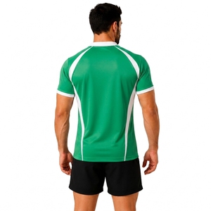 Maillot de rugby à manches courtes rayé vert pour homme, col en V, tissu respirant, idéal pour les entraînements sportifs en équipe - Product Image 2