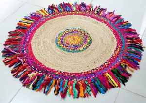 Tapis de style bohème en jute 100 %, rembourré et lavable, pour chambre et salon - Product Image 2