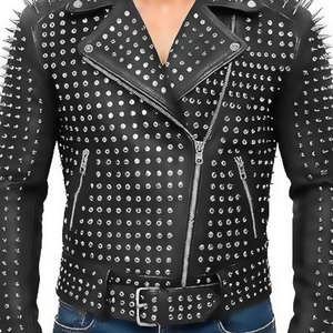 Long Spikes Rock <b>Punk</b> Gothic All Studded Motorcycle Genuine Faux Leather Handmade <b>Jacket</b> - Product Image 5