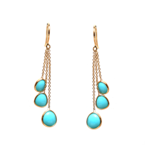 Boucles d'oreilles à pampilles multibrins en turquoise bleu ciel naturel, en or jaune massif 14 carats avec franges cabochon – Pierre de naissance de décembre - Product Image 3