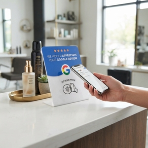 Clear Acrylic NFC Membership <b>Card</b> Review Stand Tabletop Display with Tap & Scan Technology for Business Counter (Waterproof) - Product Image 1