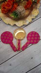 Decorative Brocade hand held <b>mirror</b> for giveaways for wedding haldi mehndi baby shower Favors henna nights dholki nights - Product Image 3