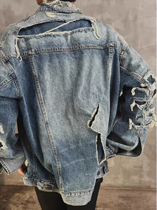 Chaqueta de mezclilla vintage desgastada con efecto ácido personalizada Up Felt para hombre, chaqueta de trabajo con botones. - Product Image 5