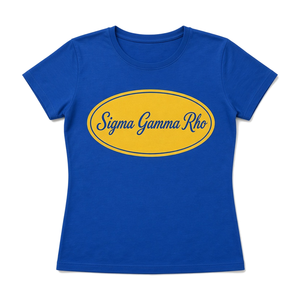 Camiseta de Manga Corta con Cuello Redondo Azul Rey para Mujer, con Estampado de Emblema Ovalado Amarillo, Camiseta Gráfica Informal de Moda, Cómoda para Uso Diario - Product Image 3