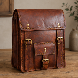 Vintage Brown Leather Messenger Bag Premium Office Laptop backpack Shoulder Satchel with Buckle Straps Travel Bag for Women - Product Image 2