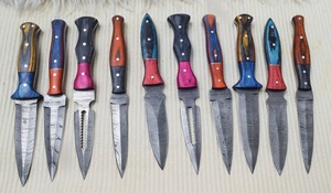 Cuchillos Hechos a Mano de Grado Industrial en Acero de Damasco, OEM, Punta de Gota, Mango de Madera, 9 Pulgadas de Longitud Total, Funda de Cuero - Product Image 5