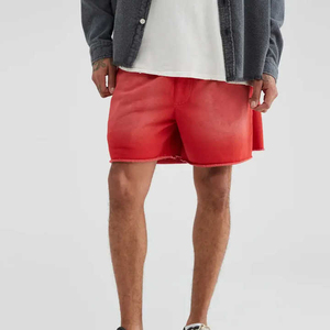 Pantalones Cortos Rojos de Algodón para Hombre, Cintura Media con Cordón Ajustable, Color Sólido, Estilo Casual, Transpirables, Tejido con Acabado Degradado - Product Image 2