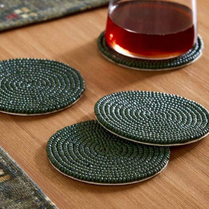 High Quality Embroidery Seed Bead Coaster Square Fabric Backed Glass Beaded Drink Mat <b>Table</b> <b>Protector</b> For Home Bar Restaurant - Product Image 5
