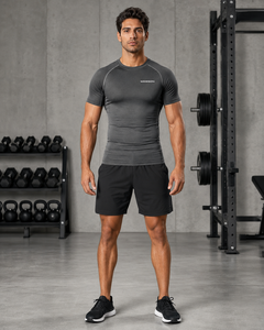 Men Regular Fit Breathable Compression Base <b>Layer</b> Short Sleeve T Shirt Bodybuilding <b>Tops</b> Polyester Spandex Front Logo Cheap - Product Image 3