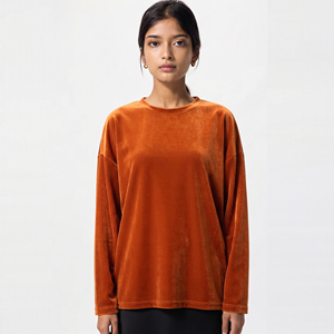 T-shirt en velours à manches longues pour femme, doux, confortable, col rond, uni, couleur unie, qualité supérieure, mode d'hiver - Product Image 1