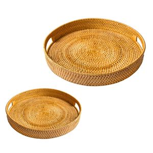 Round Wicker RATTAN <b>BASKET</b> / <b>TRAY</b> Export Quality Rattan Serving <b>Tray</b> Natural Handmade <b>Basket</b> <b>Tray</b> - Product Image 1