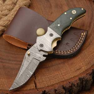 Cuchillo de Caza Plegable Premium OEM RB de Acero de Damasco con Mango de Palisandro, Empuñadura de Latón y Hoja de 7 Pulgadas para Camping - Product Image 1