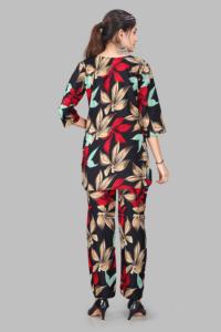 Ensemble coordonné pour femmes à imprimé floral multicolore vibrant, tissu micro respirant, respectueux de l'environnement, col rond, tenue 2 pièces, taille extra large - Product Image 2