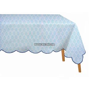 Nappe rectangulaire festonnée en coton imprimée à la main, motif floral, pour la décoration de Noël de la cuisine et de la salle à manger, fabrication artisanale pour la maison - Product Image 6